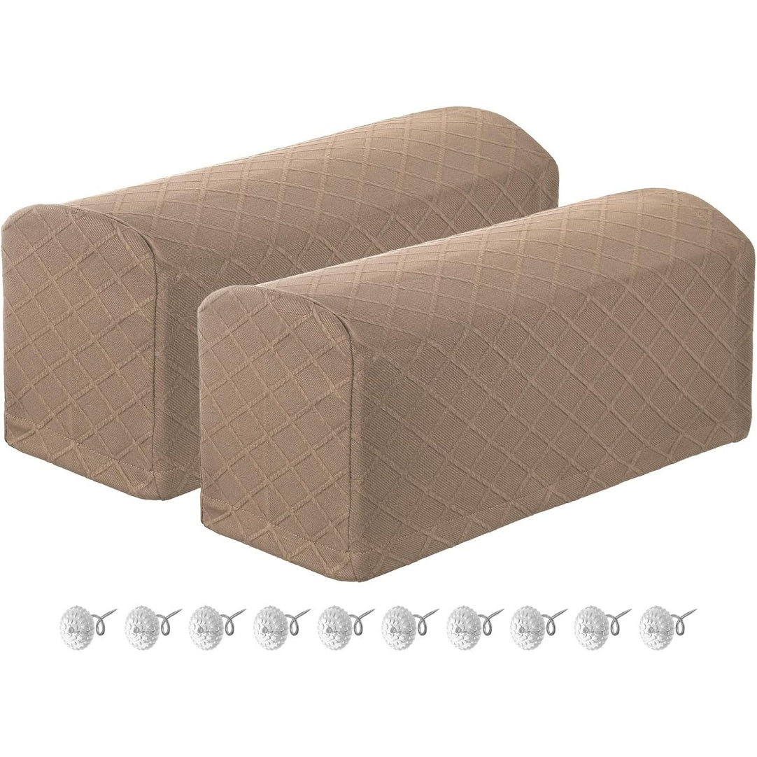 Set di 2 copribraccioli elasticizzati con motivo a rombi color cammello