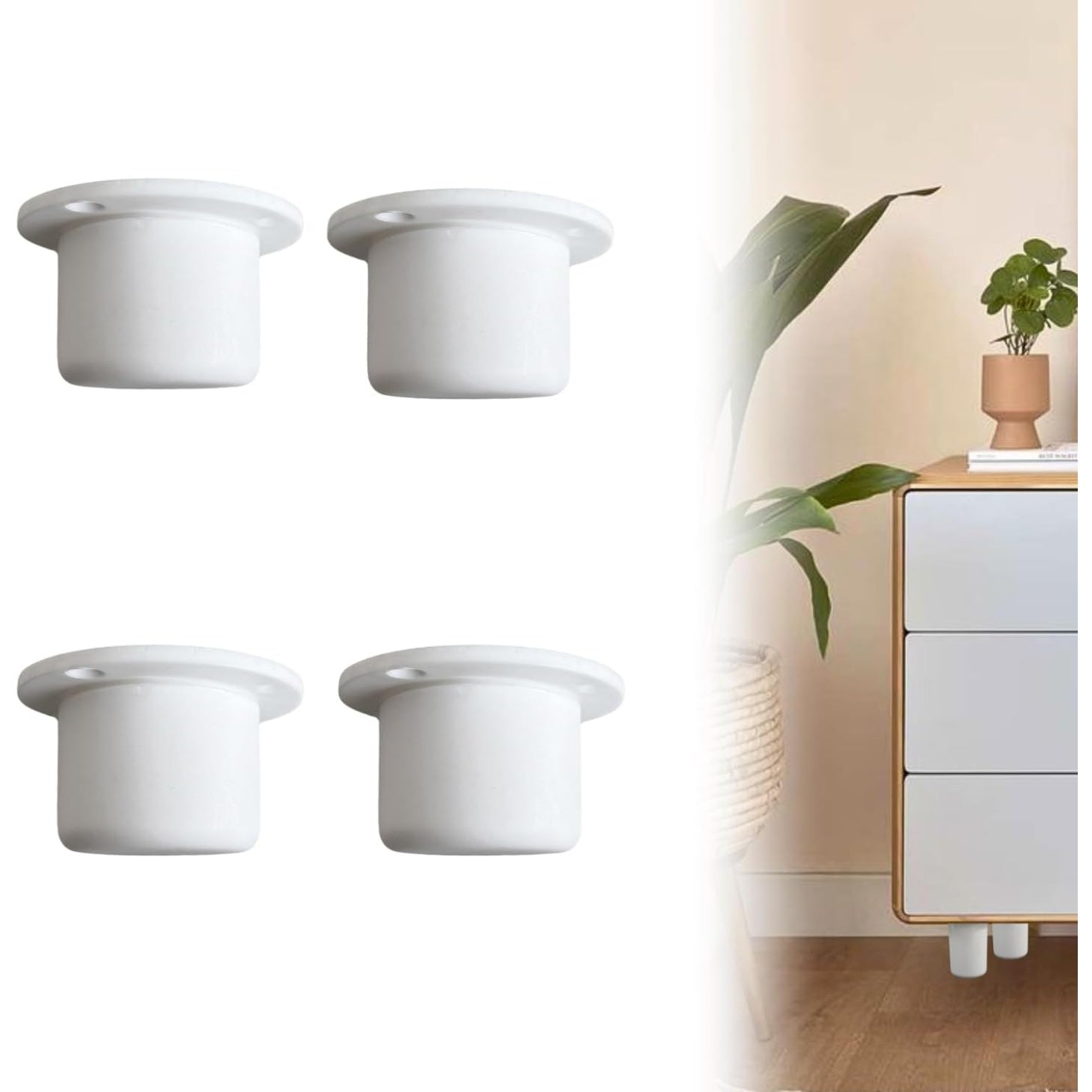 Set di 4 Piedini Regolabili per Mobili e Divani Alta Stabilità Colore Bianco 35-50 mm