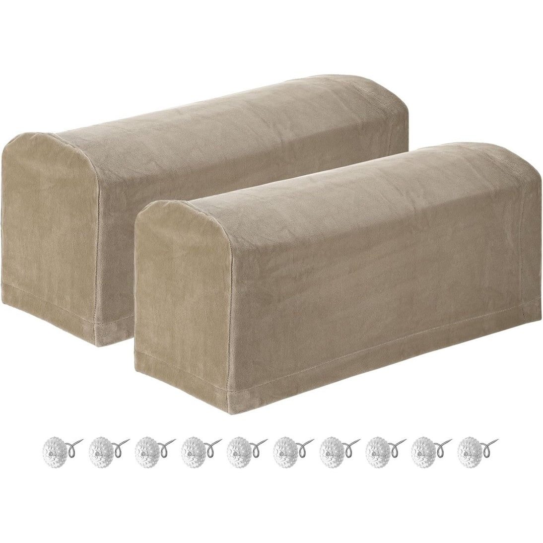 Set of 2 Soft Polyester Stretch Armrest Covers for Sofas and Armchairs Khaki Color