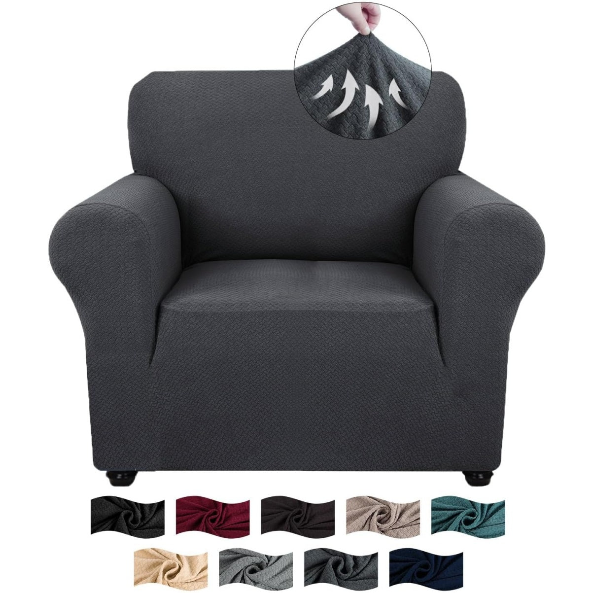 Copripoltrona Elasticizzato con Braccioli Lavabile in Lavatrice Antiscivolo Grigio Scuro