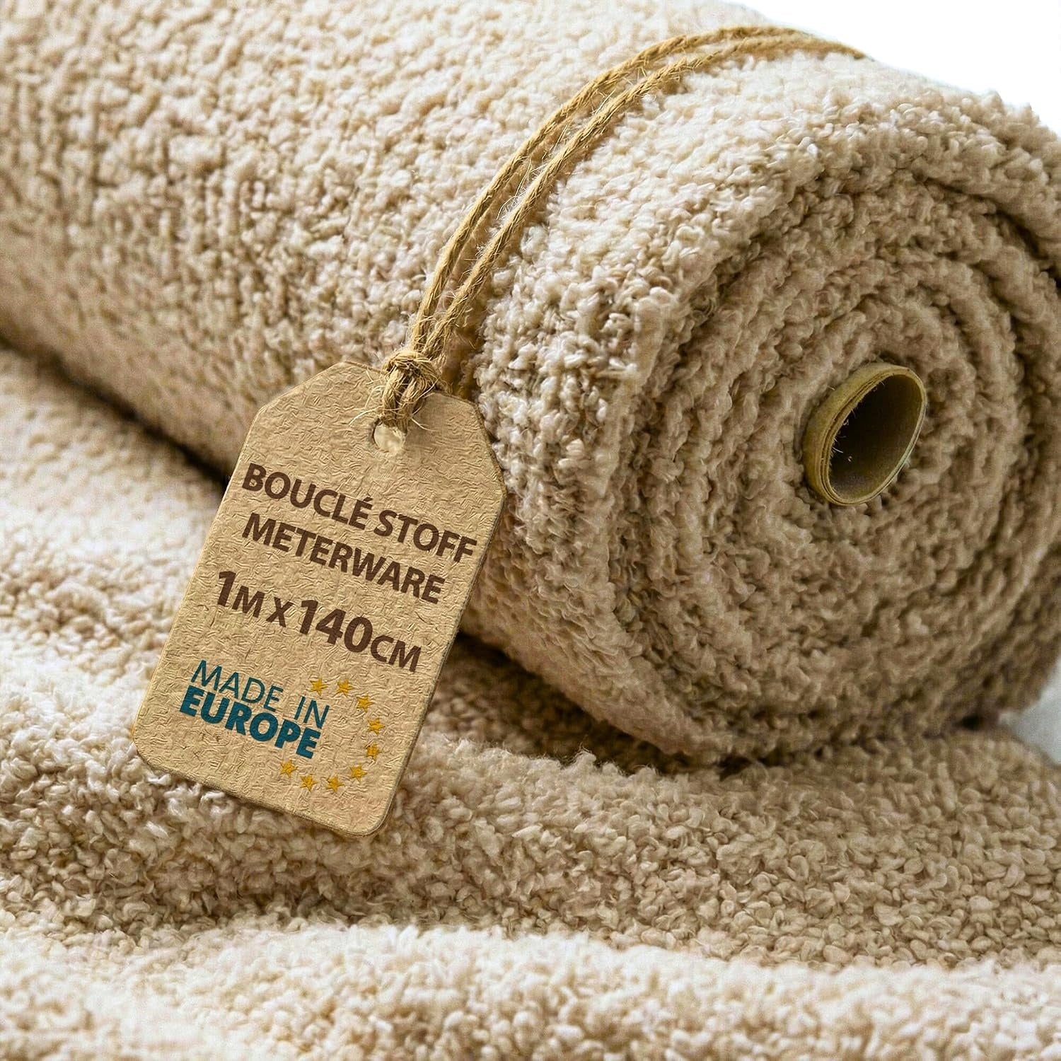 Tessuto Bouclé Morbido per Rivestimenti e Tappezzeria Beige 140 × 100 cm