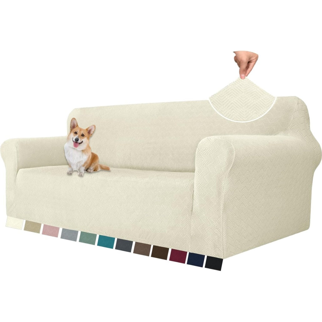 Fodera Protettiva per Divano Tre Posti con Braccioli Tessuto Elasticizzato Antiscivolo Lavabile Colore Beige