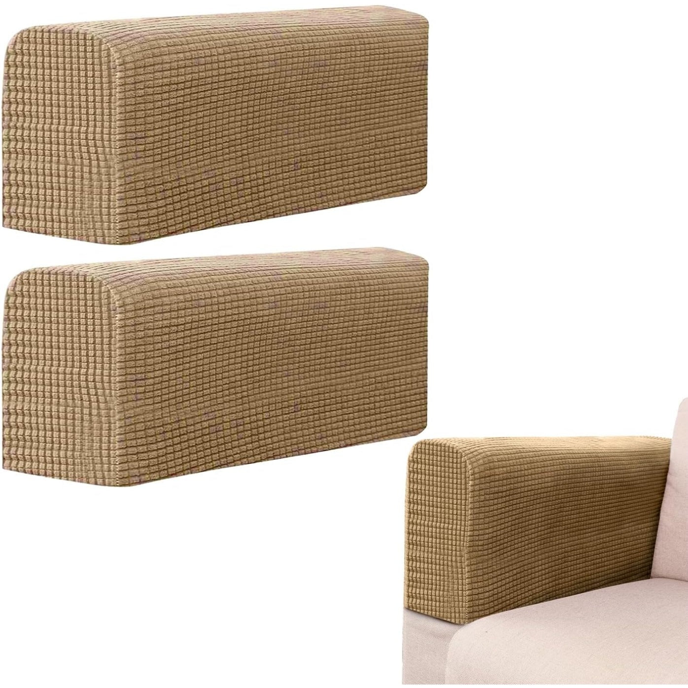Set of 2 anti-slip armrest covers in thickened khaki fabric